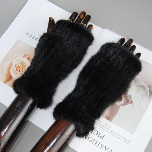 New Style Women Winter Real Mink Fur Gloves 100% Natural Warm Mink Fur Fingerless Gloves Girls Knitted Genuine Mink Fur Mittens